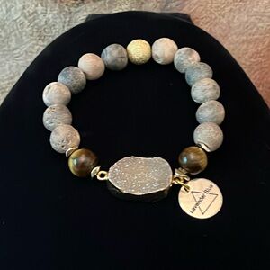 Druzy Tigers Eye Natural Stones Gold Tone Bracelet by Lavender Blue